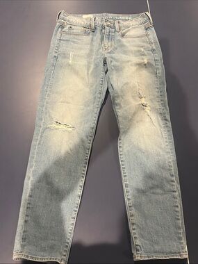 GAP Light Blue Straight Jeans with Subtle Distressing